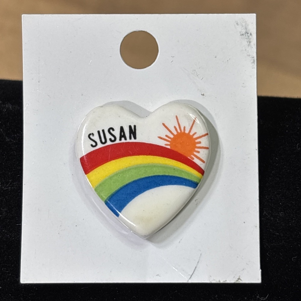Vintage Susan Rainbow Heart Name Brooch Pin Original Card Retro